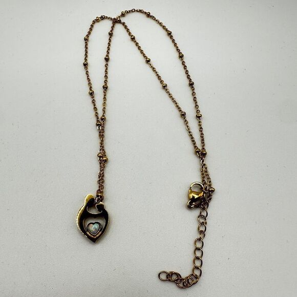 NIB gold tone "mother and child" holding opal, 18" necklace! - Picture 8 of 13
